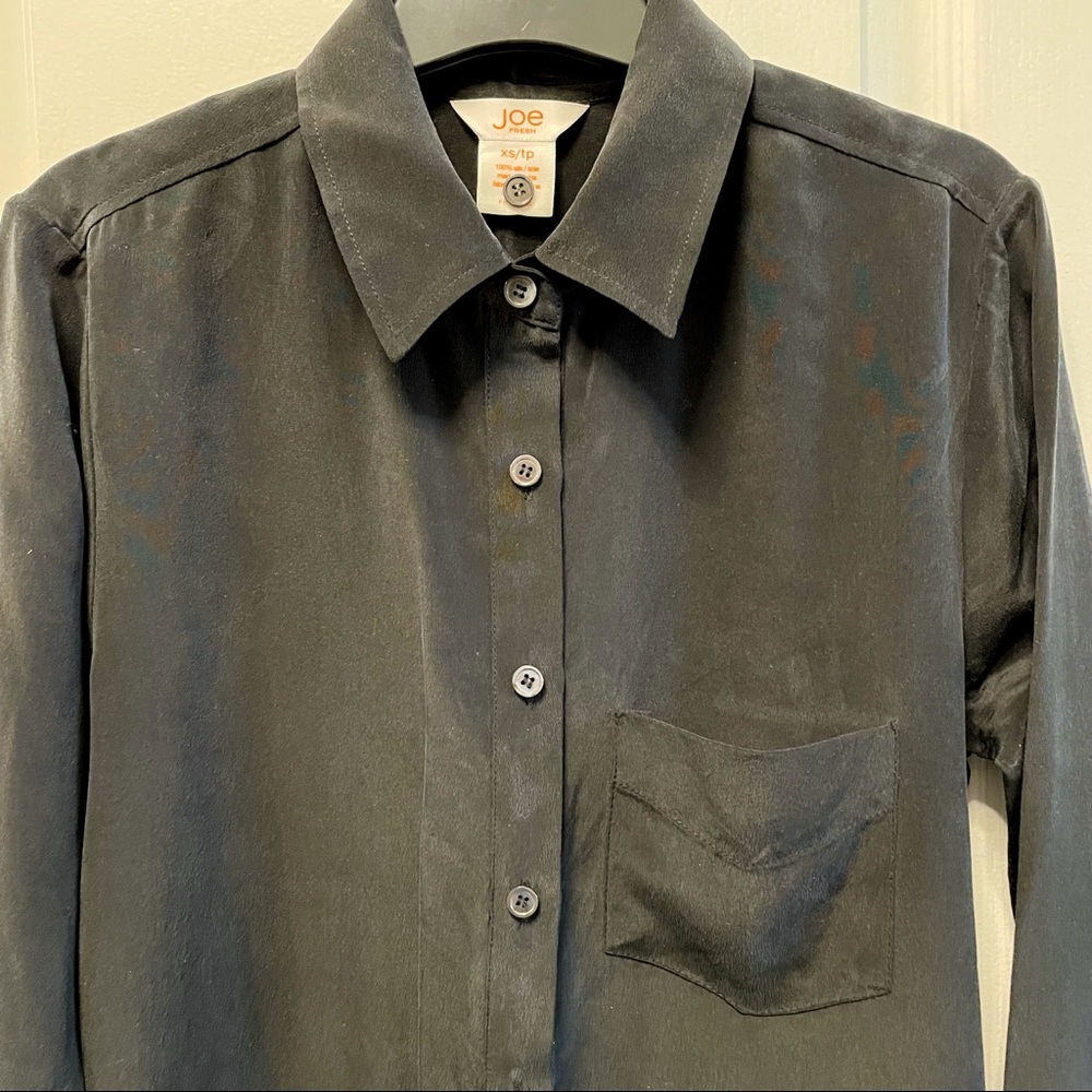NWOT JOE FRESH Black Silk Long Sleeve Dress - Picture 2 of 6